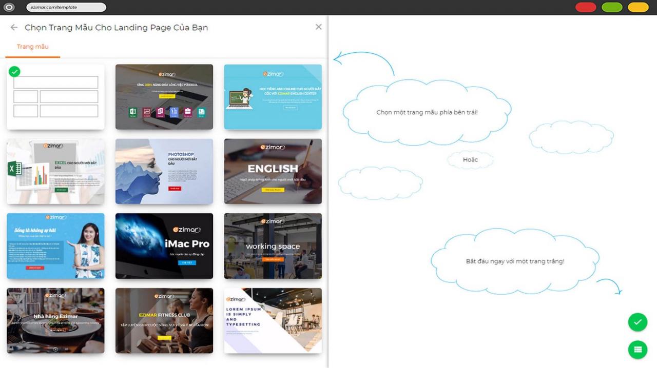 Chọn trang mẫu cho Landing Page Chọn trang mẫu cho Landing Page