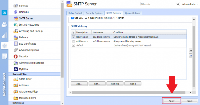 Hướng dẫn cấu hình Email Relay trên mailserver Kerio