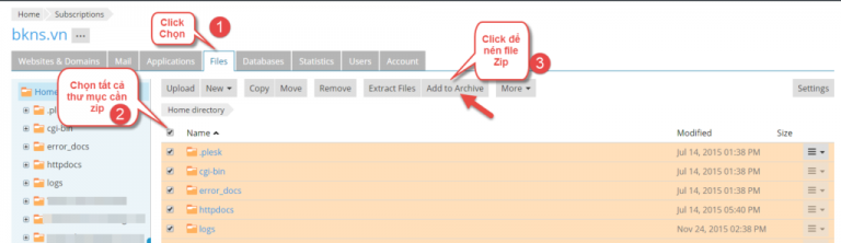 Hướng dẫn backup code nén ZIP Plesk 12