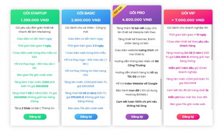 Chi phí thiết kế website 2022 tại BKNS