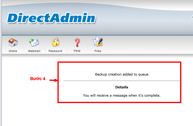 Sau khi backup hoàn thành hệ thống sẽ gửi tin nhắn