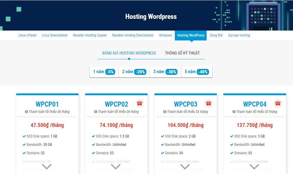 Đăng ký hosting WordPress