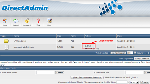 Sau khi đã upload, có file bạn chọn Extract