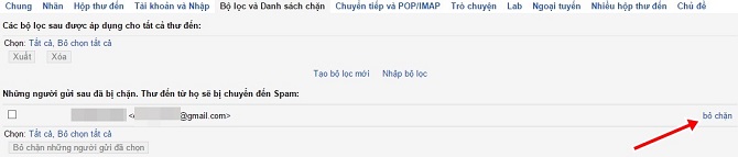 nhấn tuỳ chọn Bỏ chặn ở cuối tên người dùng