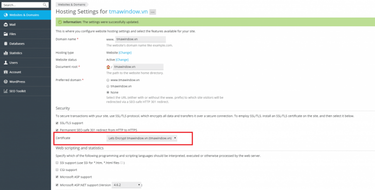 Hướng dẫn cài đặt SSL miễn phí trên Hosting Plesk