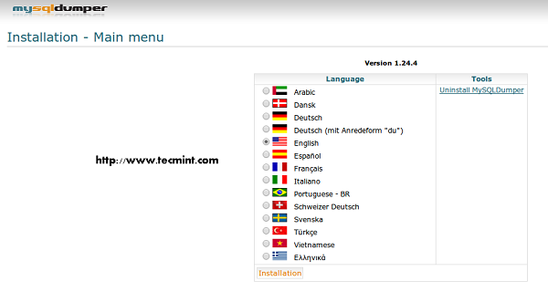 Chọn ngôn ngữ Vietnamese và click nút bấm Installation