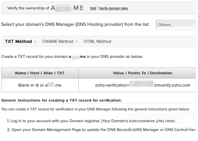 Thêm và xác minh để tạo Email tên miền miễn phí với Zoho Mail