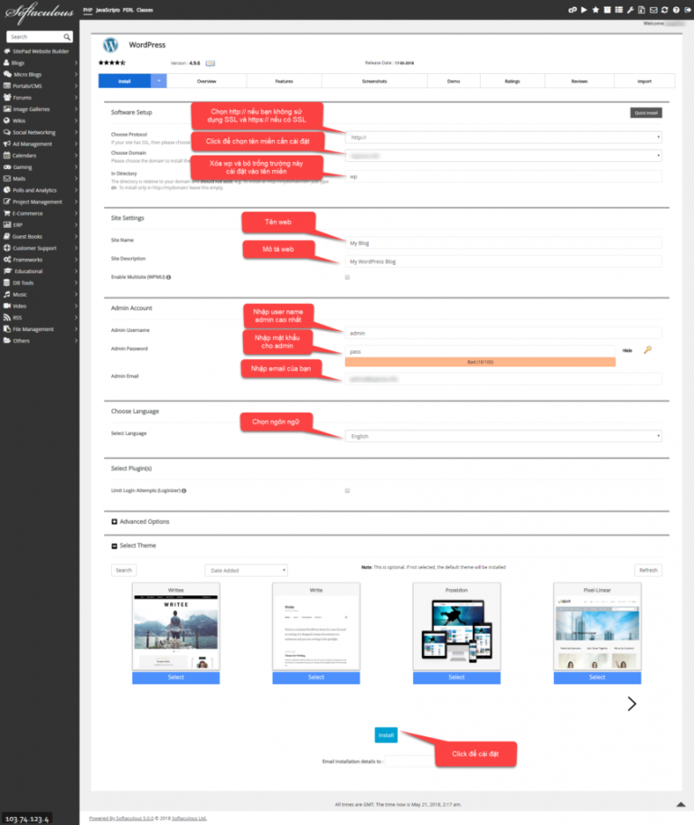 Hướng dẫn cài đặt tự động WordPress lên hosting Cpanel và Directadmin
