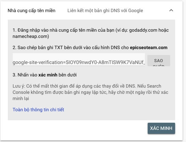 Xác minh bằng DNS tên miền